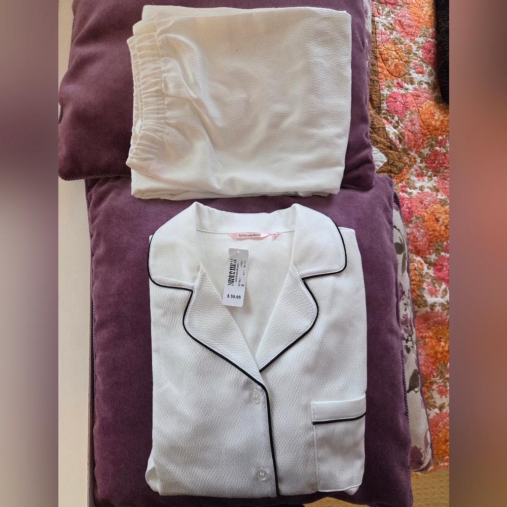 White Pajama Set with Black Trim